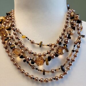 Multi Layer Beaded Pearl Graduated Necklace Signed EsMor